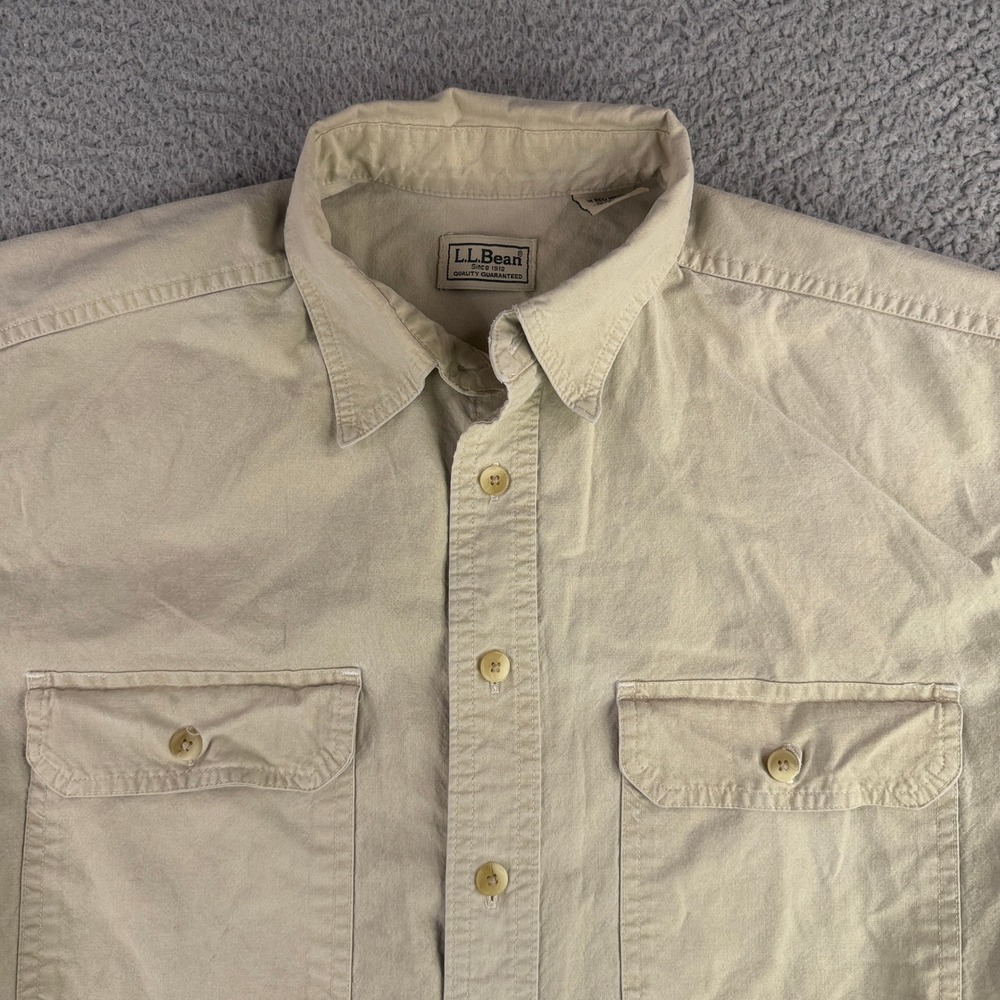 L.L. Bean Button Down Shirt Mens Medium Regular Beige Cotton Long Sleeve OMT16